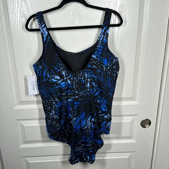 NEW Swimsuits for All Spliced tank one piece swimsuit blue Hawaiian print - Picture 8 of 14